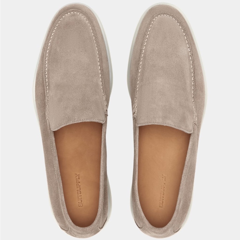 SUITSUPPLY Italian Calf Suede Slip-on Loafers, Sand, 41